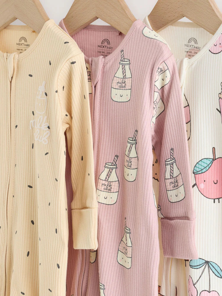 |BabyGirl| Kit com 3 Macacões de Bebê Rosa com Zíper Bidirecional (0 meses a 3 anos)