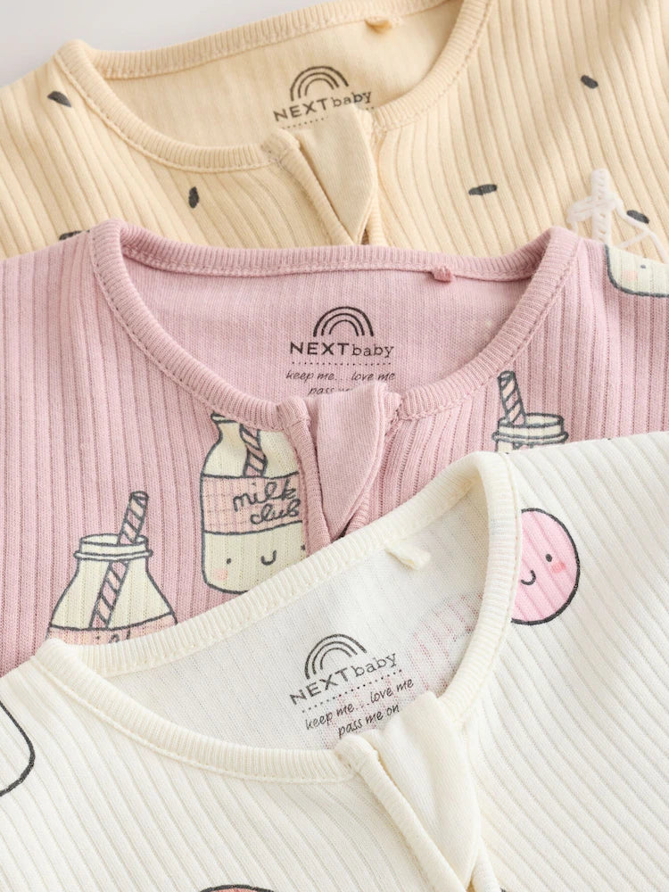 |BabyGirl| Kit com 3 Macacões de Bebê Rosa com Zíper Bidirecional (0 meses a 3 anos)
