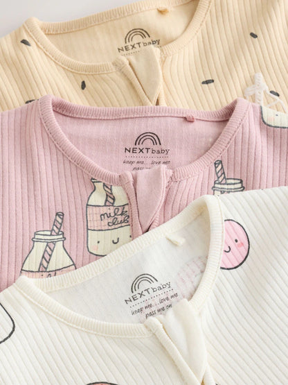 |BabyGirl| Kit com 3 Macacões de Bebê Rosa com Zíper Bidirecional (0 meses a 3 anos)