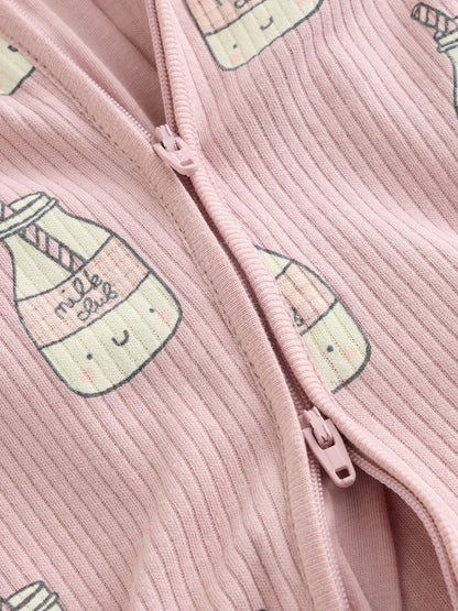 |BabyGirl| Kit com 3 Macacões de Bebê Rosa com Zíper Bidirecional (0 meses a 3 anos)