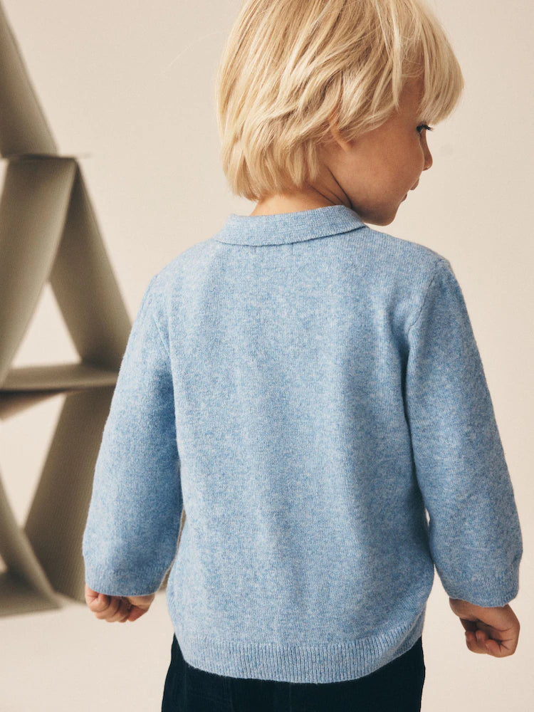 |Boy| Camisa Polo De Tricô Azul com Tema de Natal (3 meses a 7 anos)