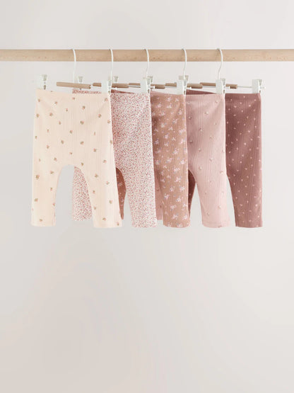 |BabyGirl| Kit com 5 Leggings para Bebê – Estampa Miúda Marrom-Mink (0 meses a 2 anos)