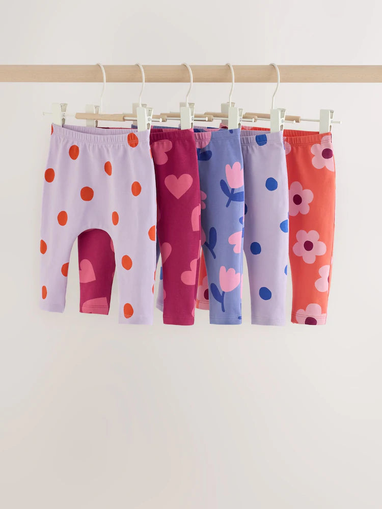 |BabyGirl| Kit com 5 Leggings para Bebê com Estampa de Flores (Lilás/Roxo) (0 meses a 2 anos)