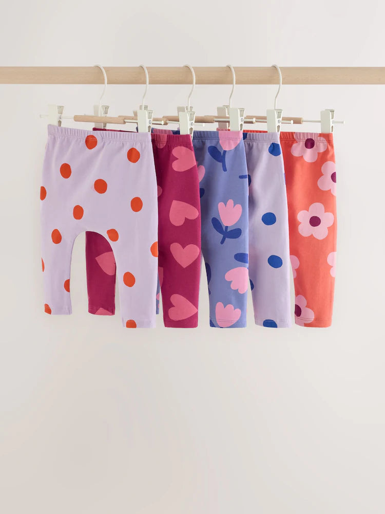 |BabyGirl| Kit com 5 Leggings para Bebê com Estampa de Flores (Lilás/Roxo) (0 meses a 2 anos)