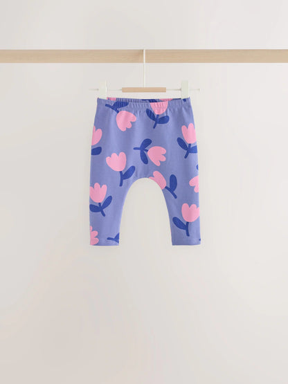 |BabyGirl| Kit com 5 Leggings para Bebê com Estampa de Flores (Lilás/Roxo) (0 meses a 2 anos)