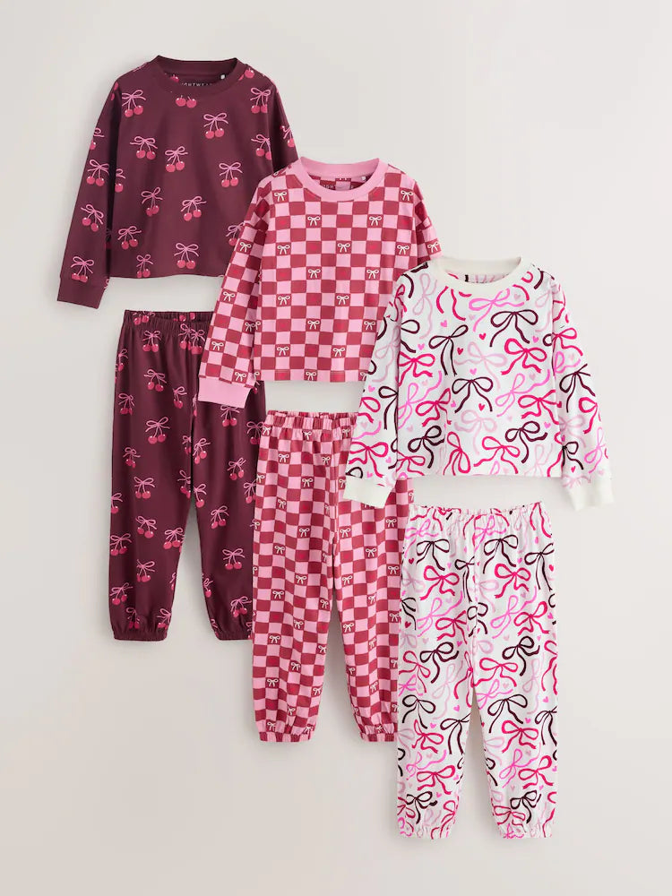 |Girl| Kit com 3 Pijamas Jogger com Laço (Rosa/Marrom) – 9 meses a 16 anos