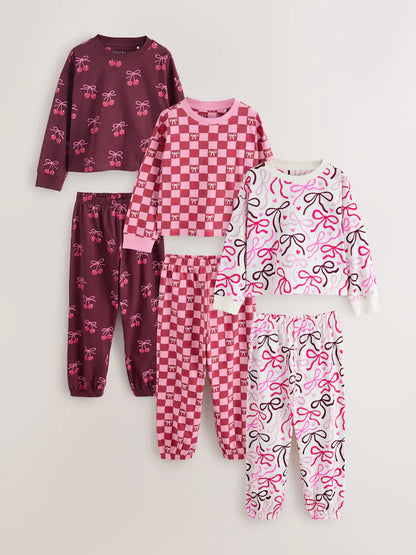 |Girl| Kit com 3 Pijamas Jogger com Laço (Rosa/Marrom) – 9 meses a 16 anos
