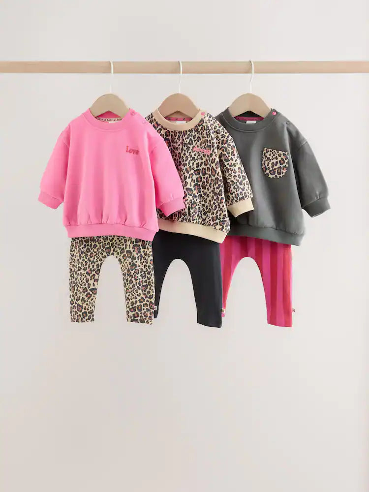 |BabyGirl| Kit com 6 Conjuntos de Bebê (Moletom Estampado e Legging) – 0 meses a 2 anos