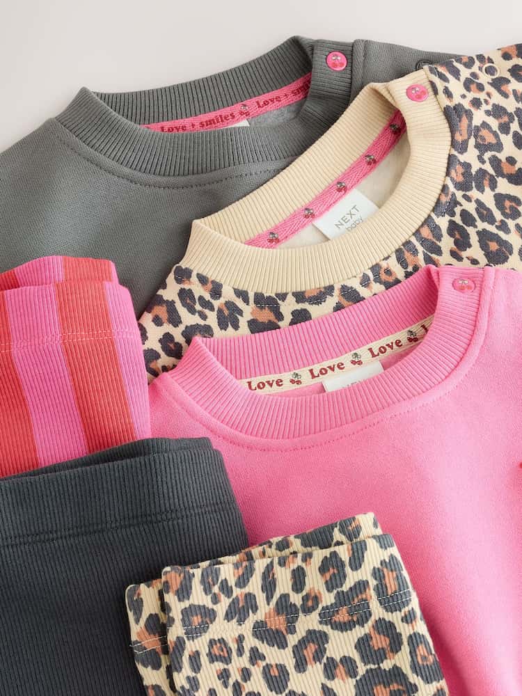 |BabyGirl| Kit com 6 Conjuntos de Bebê (Moletom Estampado e Legging) – 0 meses a 2 anos
