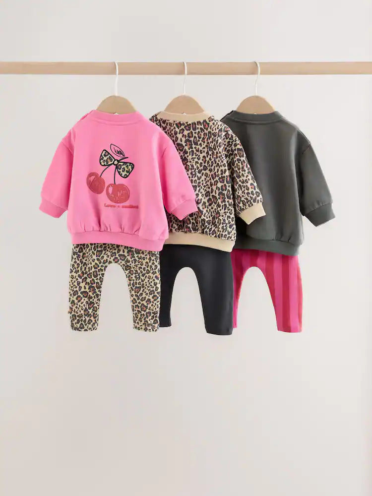 |BabyGirl| Kit com 6 Conjuntos de Bebê (Moletom Estampado e Legging) – 0 meses a 2 anos