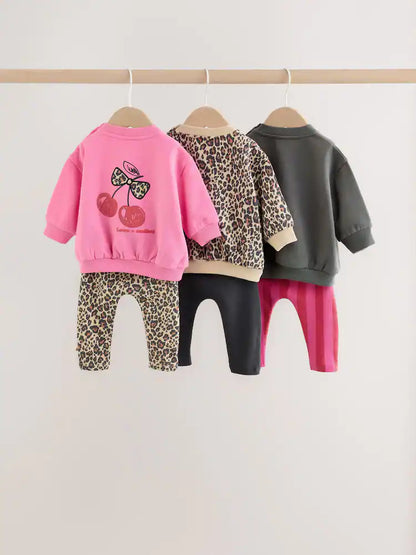 |BabyGirl| Kit com 6 Conjuntos de Bebê (Moletom Estampado e Legging) – 0 meses a 2 anos