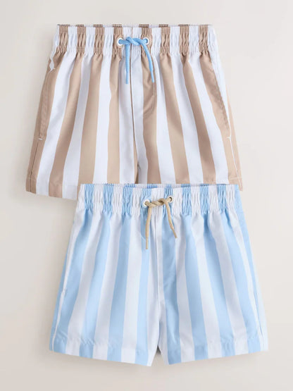 |Boy| Kit Com 2 Shorts De Banho Listrados (Azul/Neutro) – (3 meses a 7 anos)