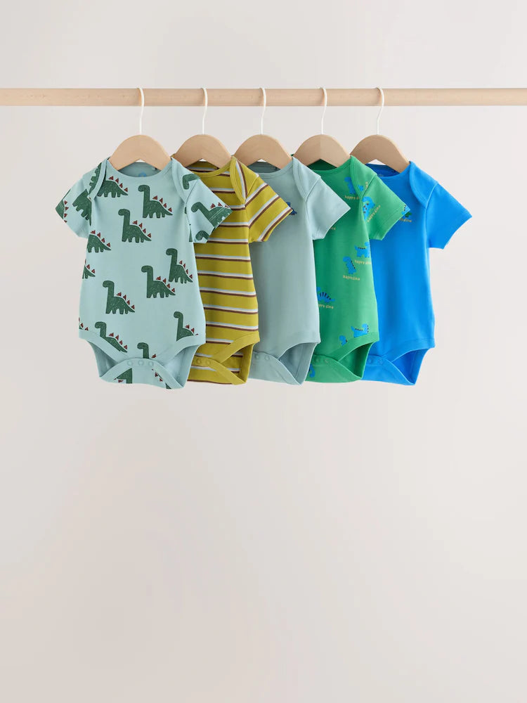 |BabyBoy| Kit com 5 Bodies de Manga Curta para Bebê – Dinossauro Verde