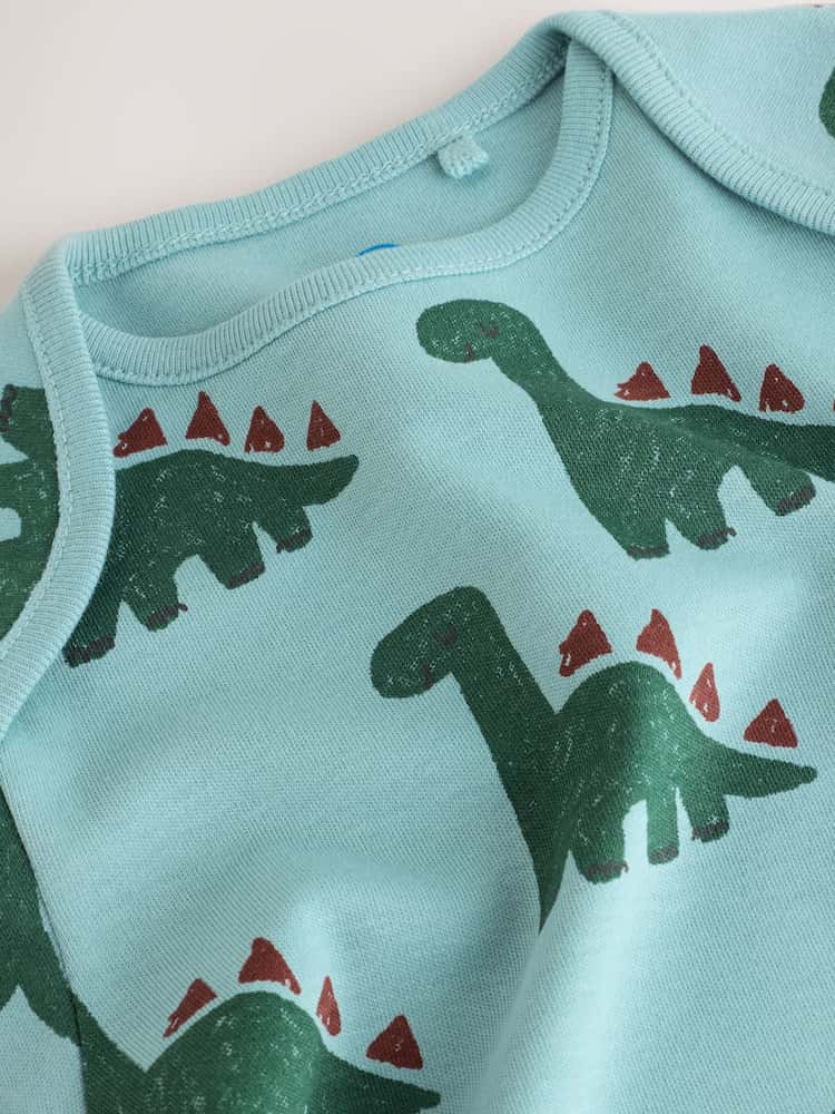 |BabyBoy| Kit com 5 Bodies de Manga Curta para Bebê – Dinossauro Verde