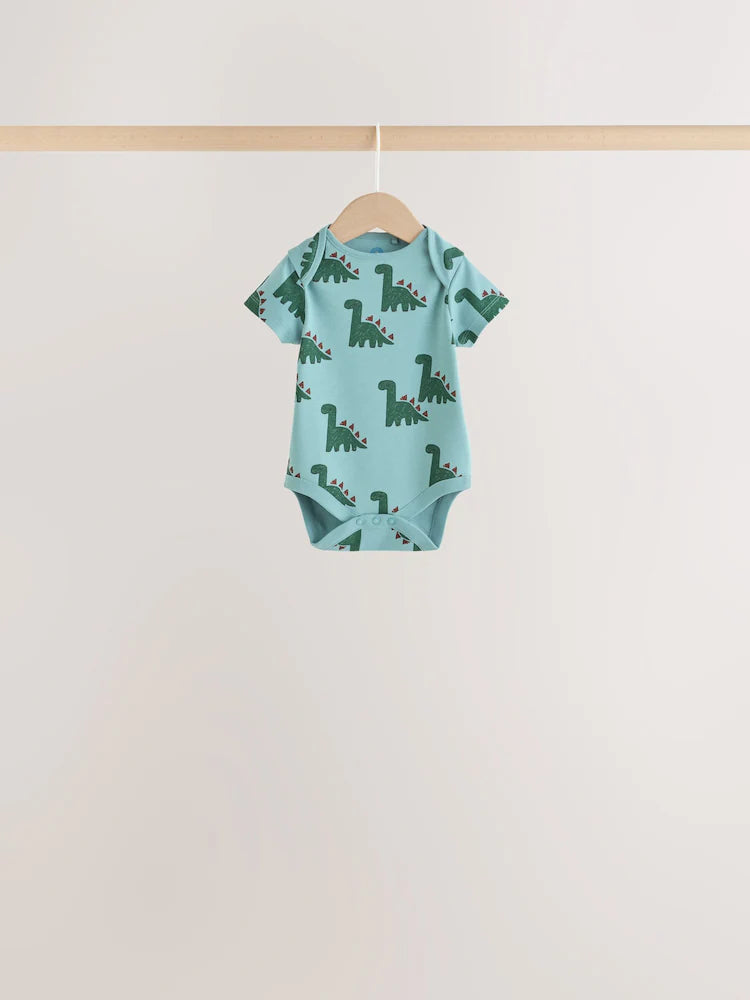 |BabyBoy| Kit com 5 Bodies de Manga Curta para Bebê – Dinossauro Verde