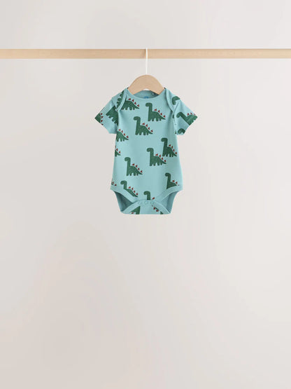 |BabyBoy| Kit com 5 Bodies de Manga Curta para Bebê – Dinossauro Verde