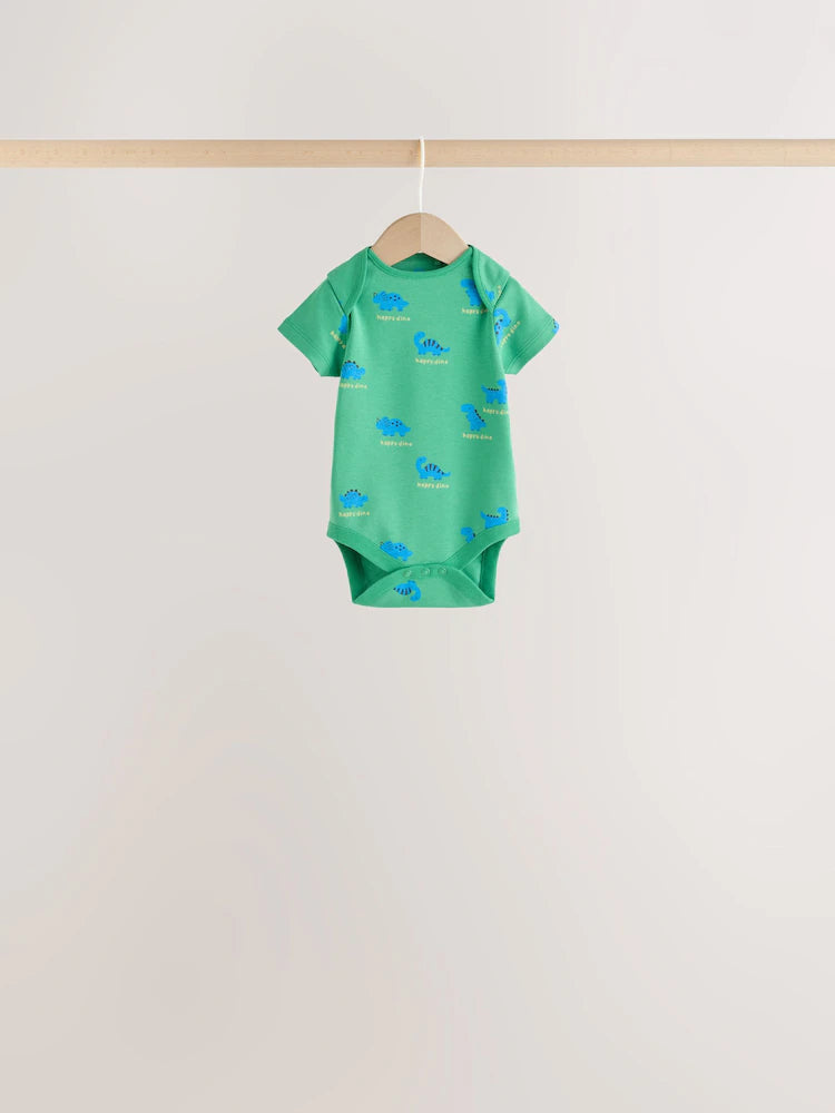 |BabyBoy| Kit com 5 Bodies de Manga Curta para Bebê – Dinossauro Verde