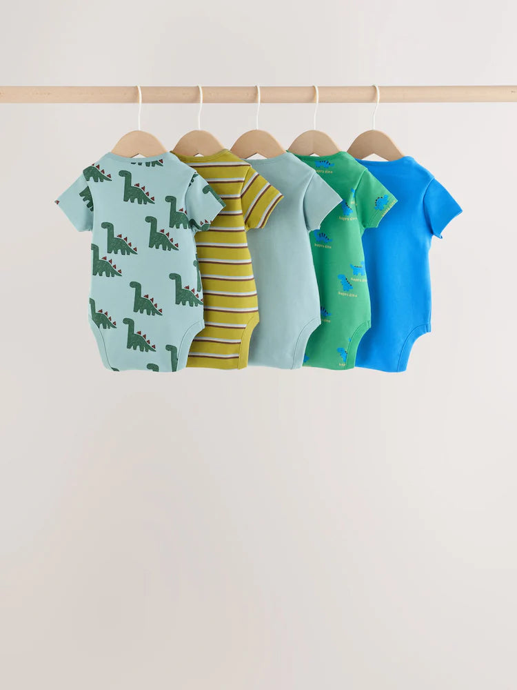|BabyBoy| Kit com 5 Bodies de Manga Curta para Bebê – Dinossauro Verde