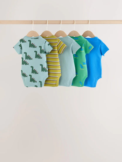 |BabyBoy| Kit com 5 Bodies de Manga Curta para Bebê – Dinossauro Verde