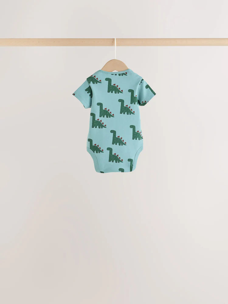 |BabyBoy| Kit com 5 Bodies de Manga Curta para Bebê – Dinossauro Verde