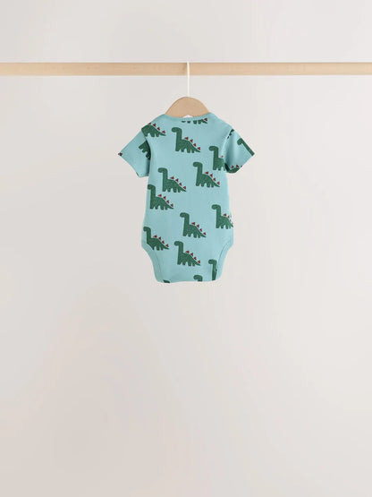 |BabyBoy| Kit com 5 Bodies de Manga Curta para Bebê – Dinossauro Verde