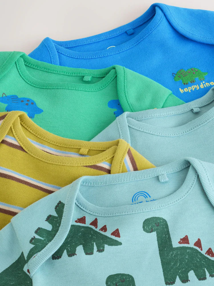 |BabyBoy| Kit com 5 Bodies de Manga Curta para Bebê – Dinossauro Verde
