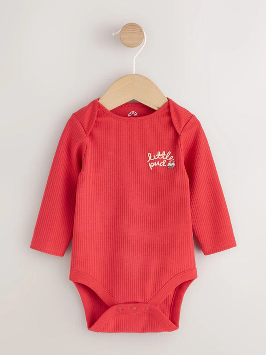 |BabyGirl| Body de Bebê Manga Longa "Little Pud" Vermelho com Tema de Natal