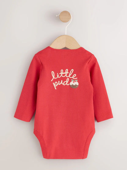 |BabyGirl| Body de Bebê Manga Longa "Little Pud" Vermelho com Tema de Natal