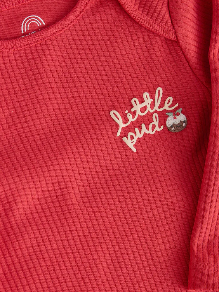 |BabyGirl| Body de Bebê Manga Longa "Little Pud" Vermelho com Tema de Natal