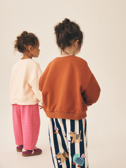 |Girl| Conjunto De 2 Peças: Moletom Com Estampa De Pato e Calça Modelo "Barrel" (Rosa/Cru) – (3 meses a 7 anos)