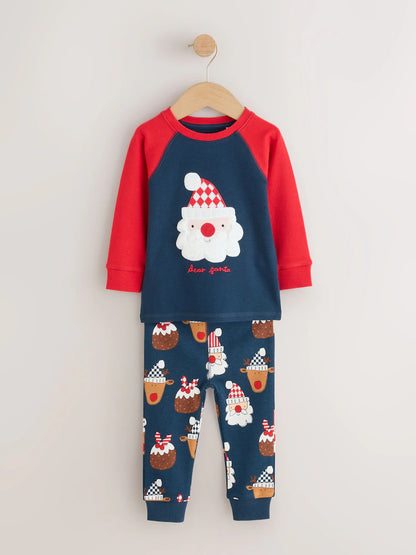 |Boy| Pijama de Natal com estampa de Papai Noel – Azul-marinho e vermelho (9 meses a 12 anos)