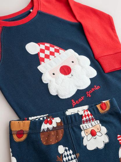 |Boy| Pijama de Natal com estampa de Papai Noel – Azul-marinho e vermelho (9 meses a 12 anos)
