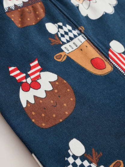 |Boy| Pijama de Natal com estampa de Papai Noel – Azul-marinho e vermelho (9 meses a 12 anos)