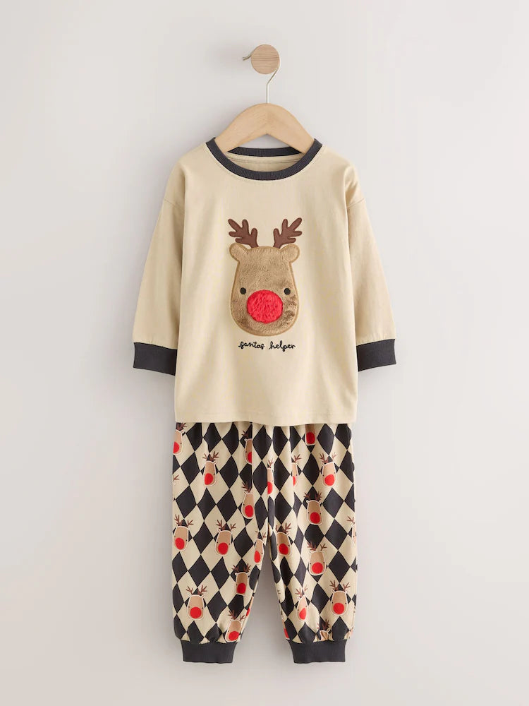 |Boy| Pijama De Natal Bege Com Estampa Do Rudolph (9 meses a 12 anos)