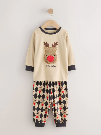 |Boy| Pijama De Natal Bege Com Estampa Do Rudolph (9 meses a 12 anos)
