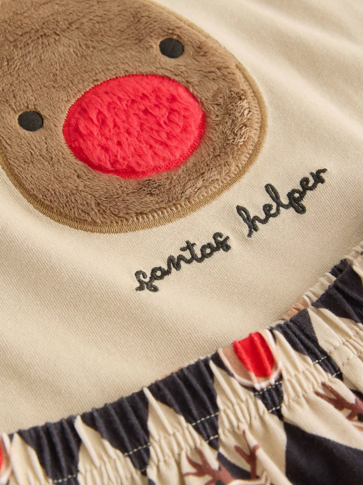 |Boy| Pijama De Natal Bege Com Estampa Do Rudolph (9 meses a 12 anos)