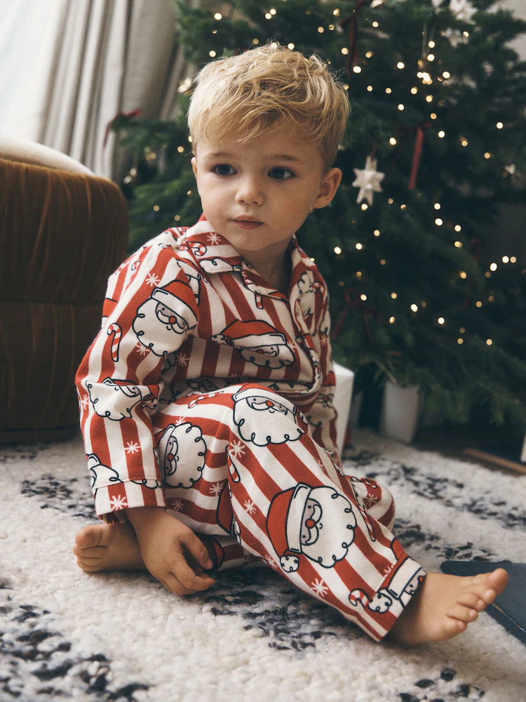 |Boy| Pijama de Natal Listrado Vermelho e Branco (9 meses a 12 anos)