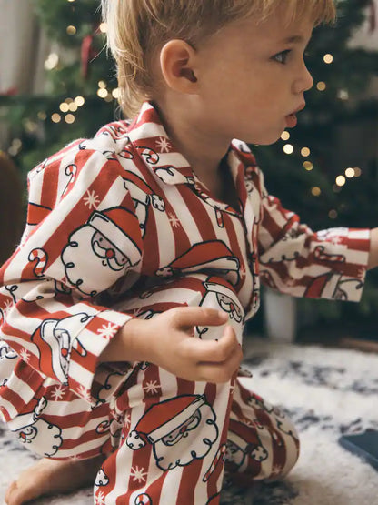 |Boy| Pijama de Natal Listrado Vermelho e Branco (9 meses a 12 anos)