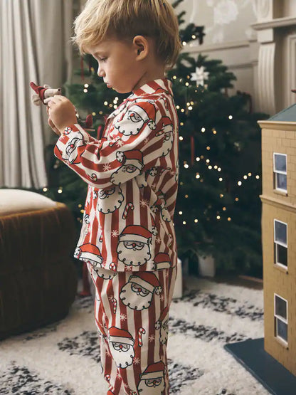 |Boy| Pijama de Natal Listrado Vermelho e Branco (9 meses a 12 anos)