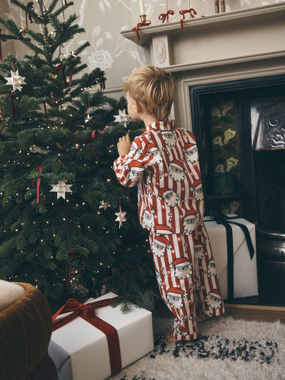 |Boy| Pijama de Natal Listrado Vermelho e Branco (9 meses a 12 anos)