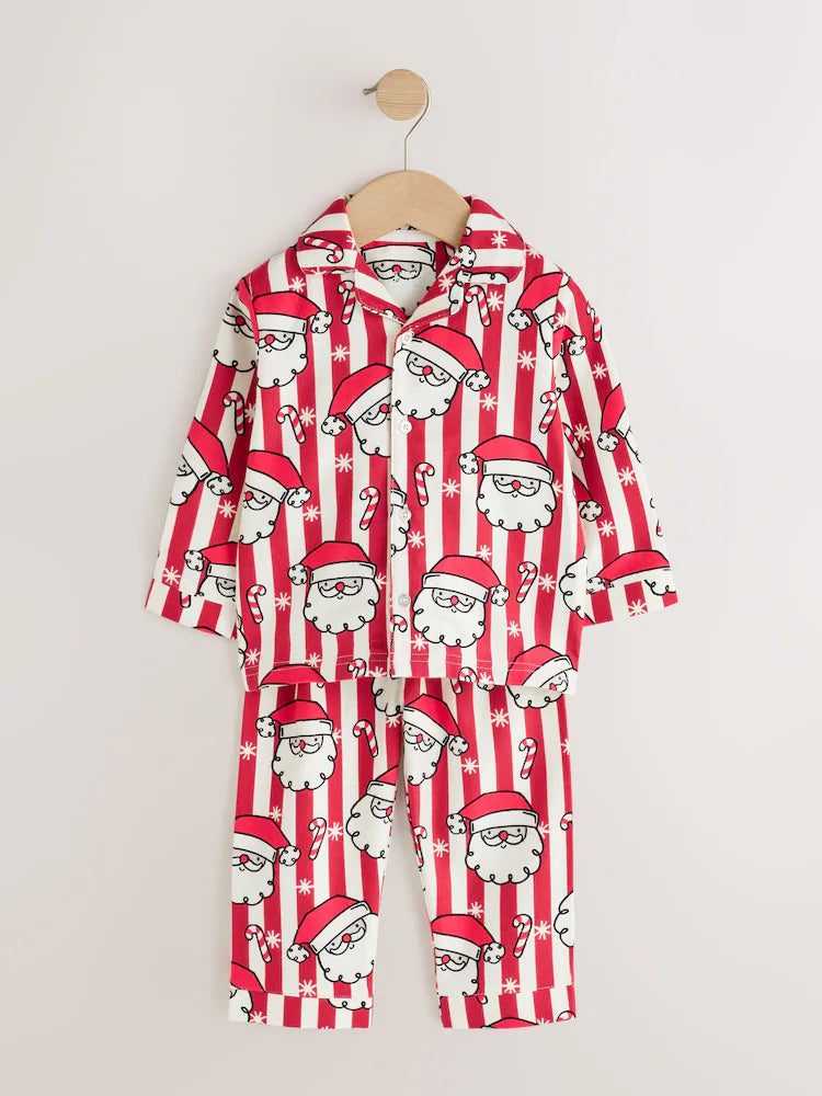 |Boy| Pijama de Natal Listrado Vermelho e Branco (9 meses a 12 anos)