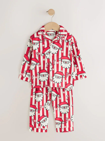 |Boy| Pijama de Natal Listrado Vermelho e Branco (9 meses a 12 anos)