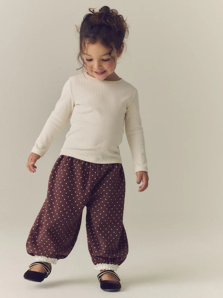 |Girl| Calça Estilo Bloomer com Estampa de Poá Marrom (3 meses a 7 anos)