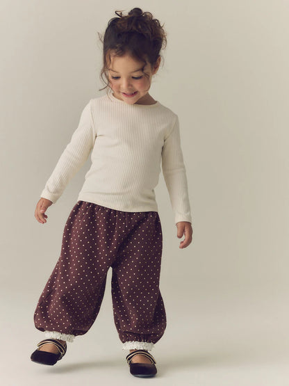 |Girl| Calça Estilo Bloomer com Estampa de Poá Marrom (3 meses a 7 anos)