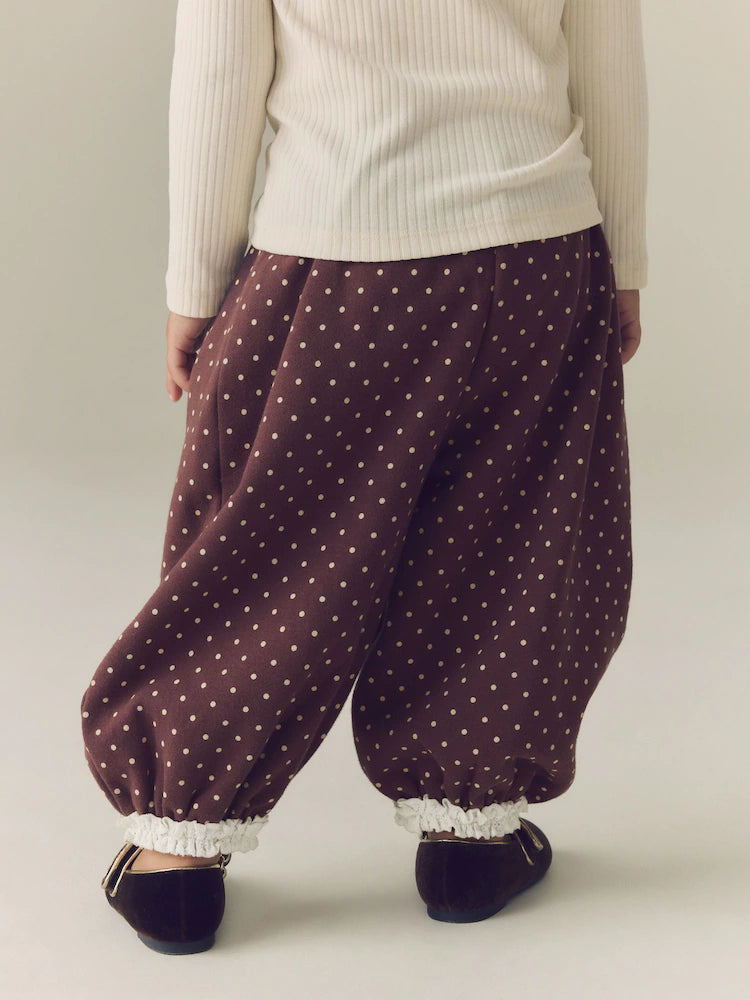|Girl| Calça Estilo Bloomer com Estampa de Poá Marrom (3 meses a 7 anos)