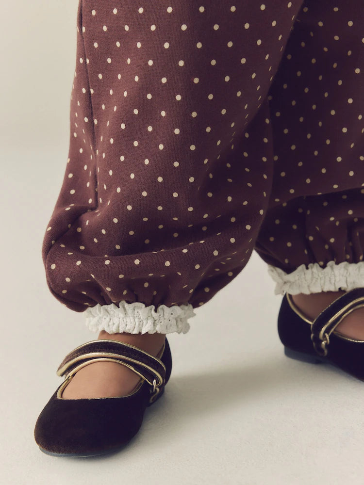 |Girl| Calça Estilo Bloomer com Estampa de Poá Marrom (3 meses a 7 anos)