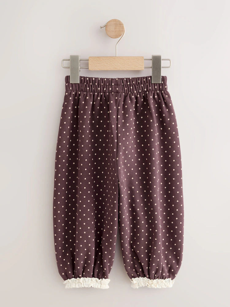 |Girl| Calça Estilo Bloomer com Estampa de Poá Marrom (3 meses a 7 anos)