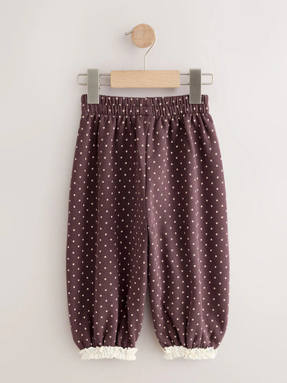 |Girl| Calça Estilo Bloomer com Estampa de Poá Marrom (3 meses a 7 anos)