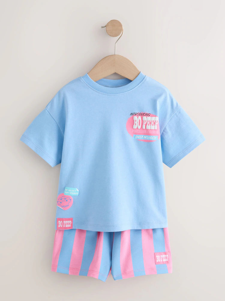 |Boy| Conjunto De Camiseta De Manga Curta e Shorts Toy Story Bo Peep (Azul/Rosa) (3 meses a 7 anos)