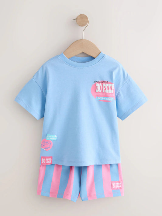 |Boy| Conjunto De Camiseta De Manga Curta e Shorts Toy Story Bo Peep (Azul/Rosa) (3 meses a 7 anos)